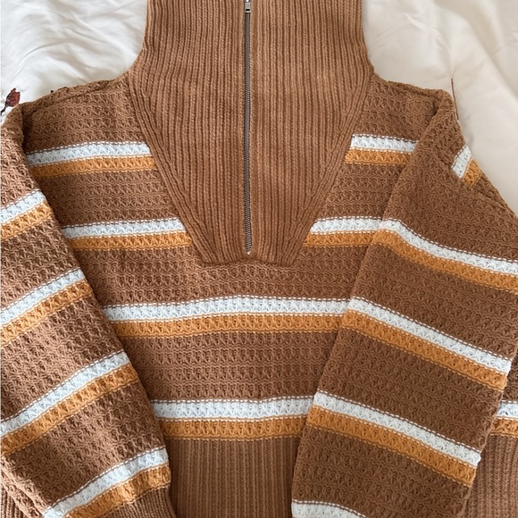 Nordstrom Brown and White Striped Cowl Neck Sweater - Picture 8 of 9